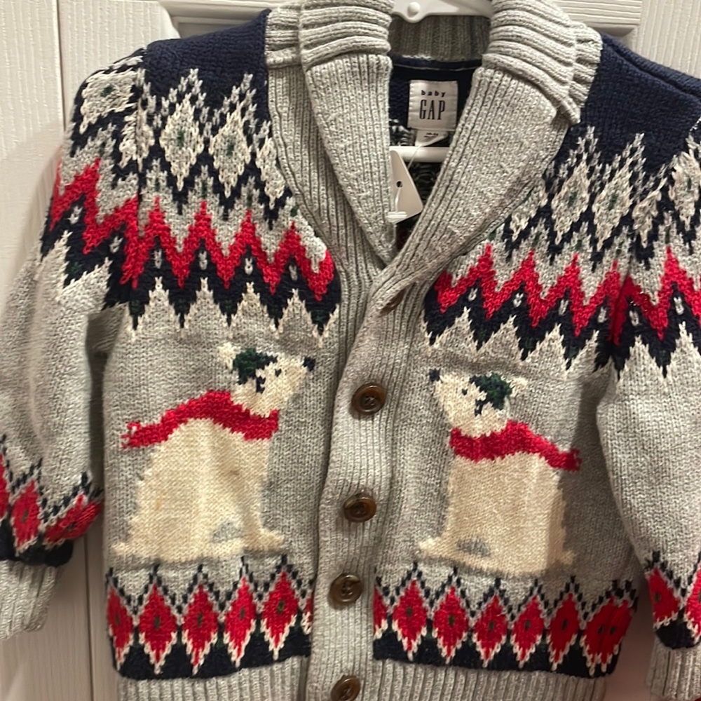 Baby Gap cardigan - ugly Christmas sweater. Bears.